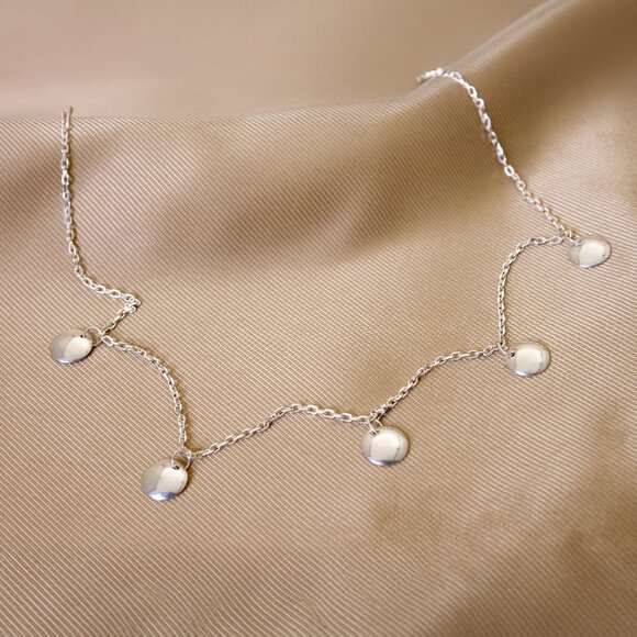 Elegant Sterling Silver Link Necklace with Disks, Stamped 925 Italy - Picture 4 of 8